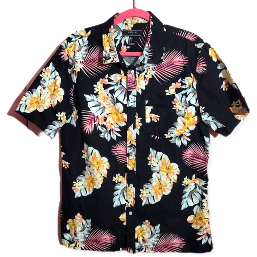 Forever 21 all over floral men button-down shirt size L
